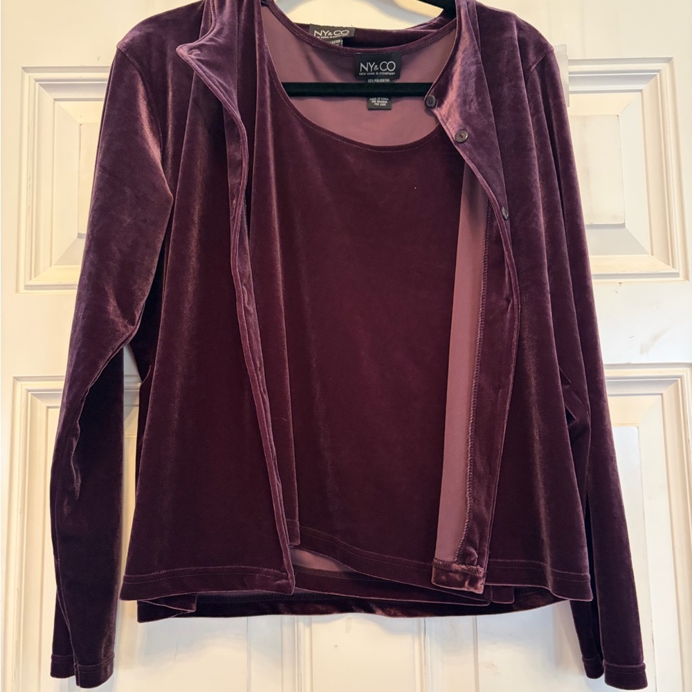 New York & Company Women's Velvet Button Down Shirt & Tank - Deep Purple